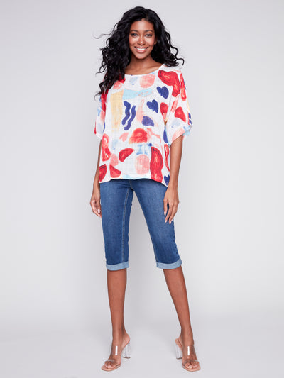 Cotton Gauze Printed Blouse in Oasis