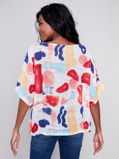 Cotton Gauze Printed Blouse in Oasis