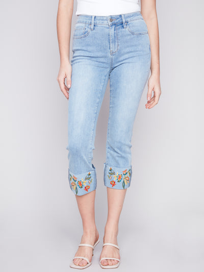 Embroidered Cuffed Ankle Pants