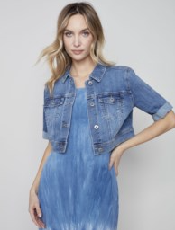 Cropped Jean Jacket with Short Sleeve