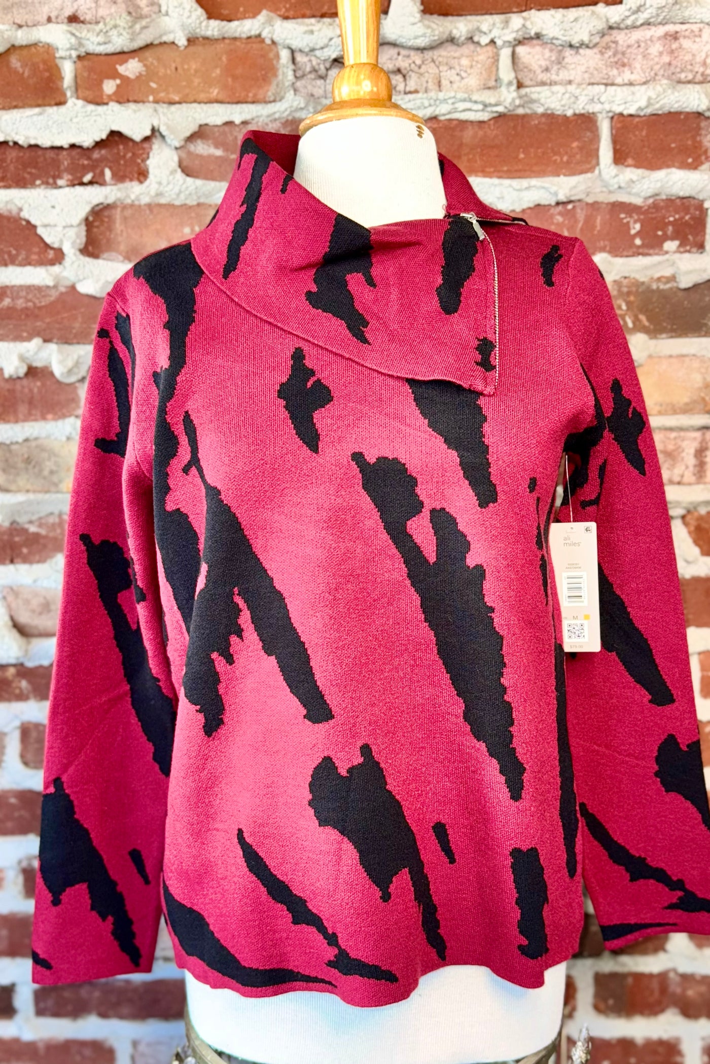 KNIT POPOVER TUNIC, COWL NECK W/ZIPPER