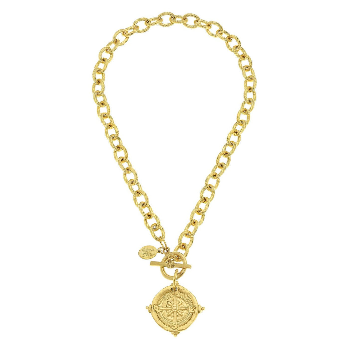 Handcast Gold Compass Front Toggle Necklace