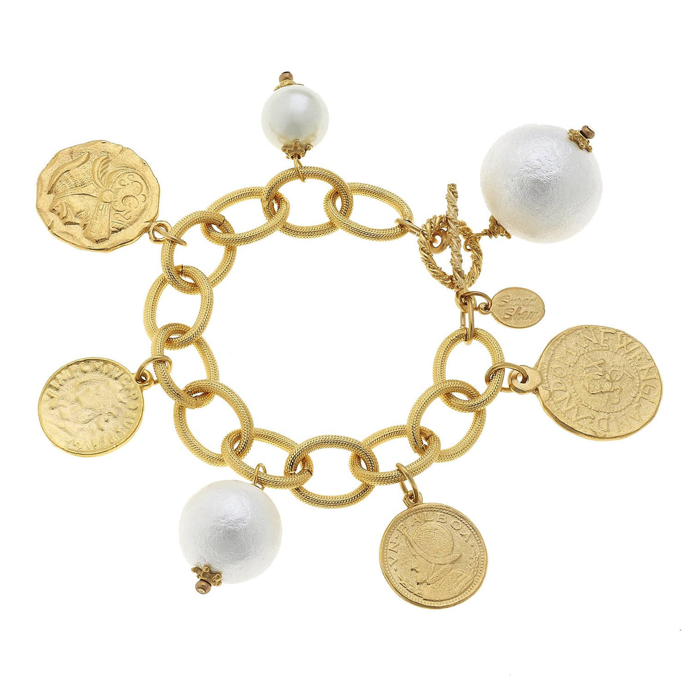 Gold Coin and Cotton Pearl Charm Bracelet