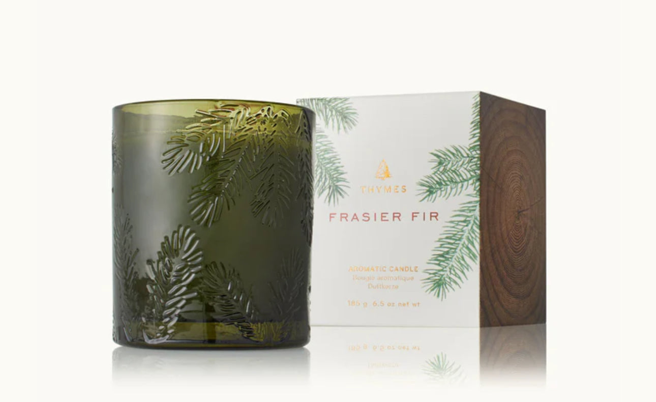 FRASIER FIR POURED CANDLE MOLDED GRN GLASS