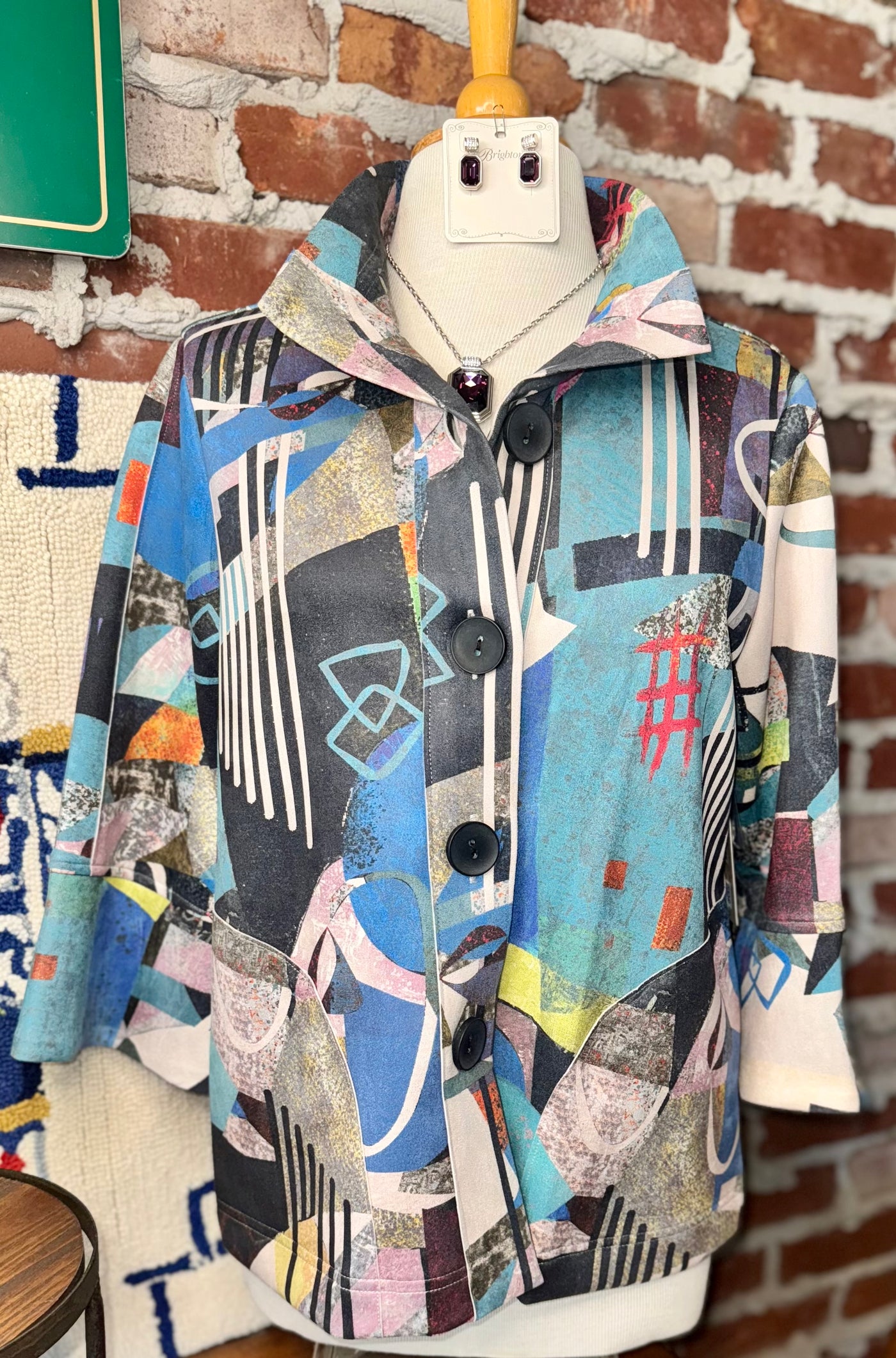 KNIT BTTN FRNT TUNIC/ WIRE COLLAR