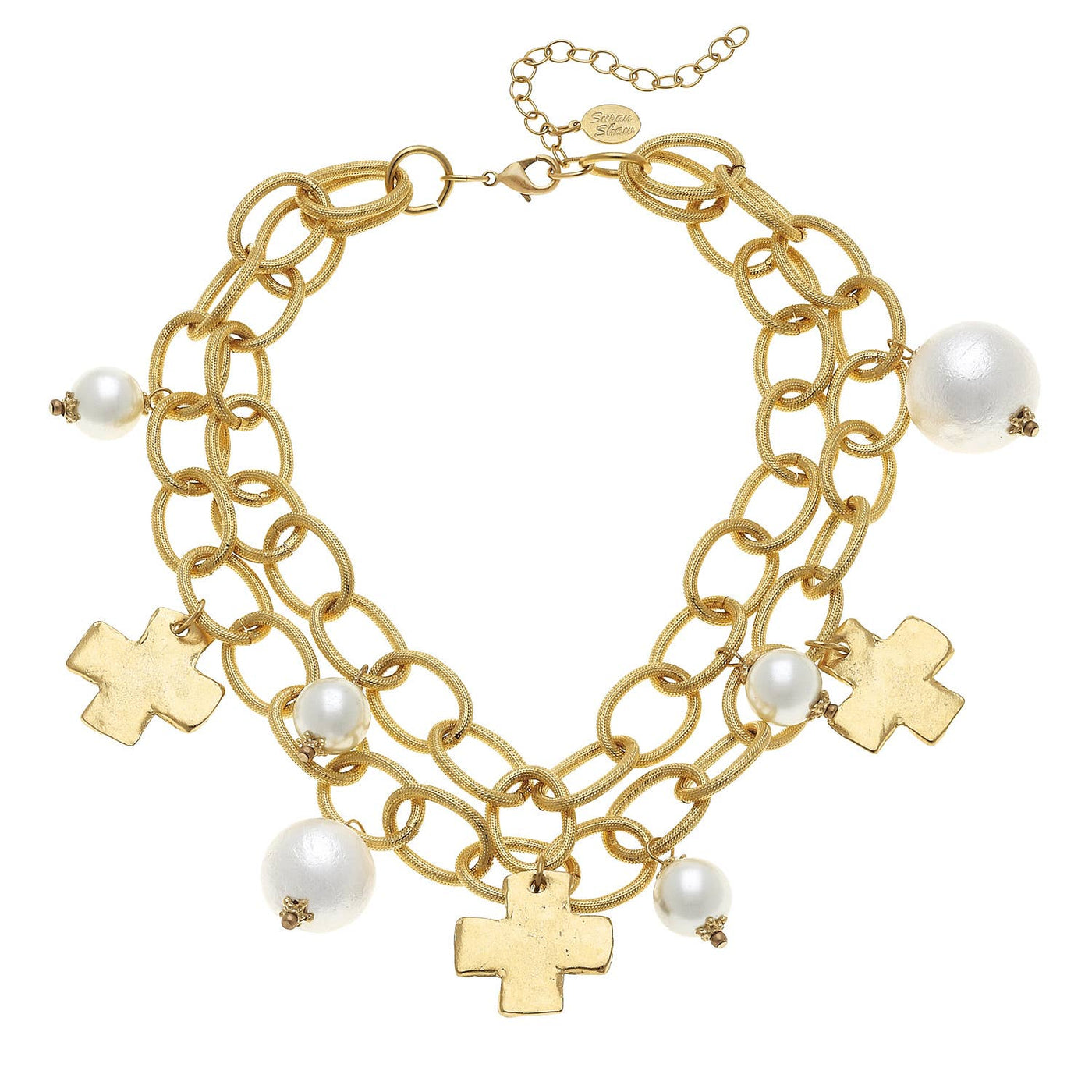 Gold Cross and Cotton Pearl Necklace