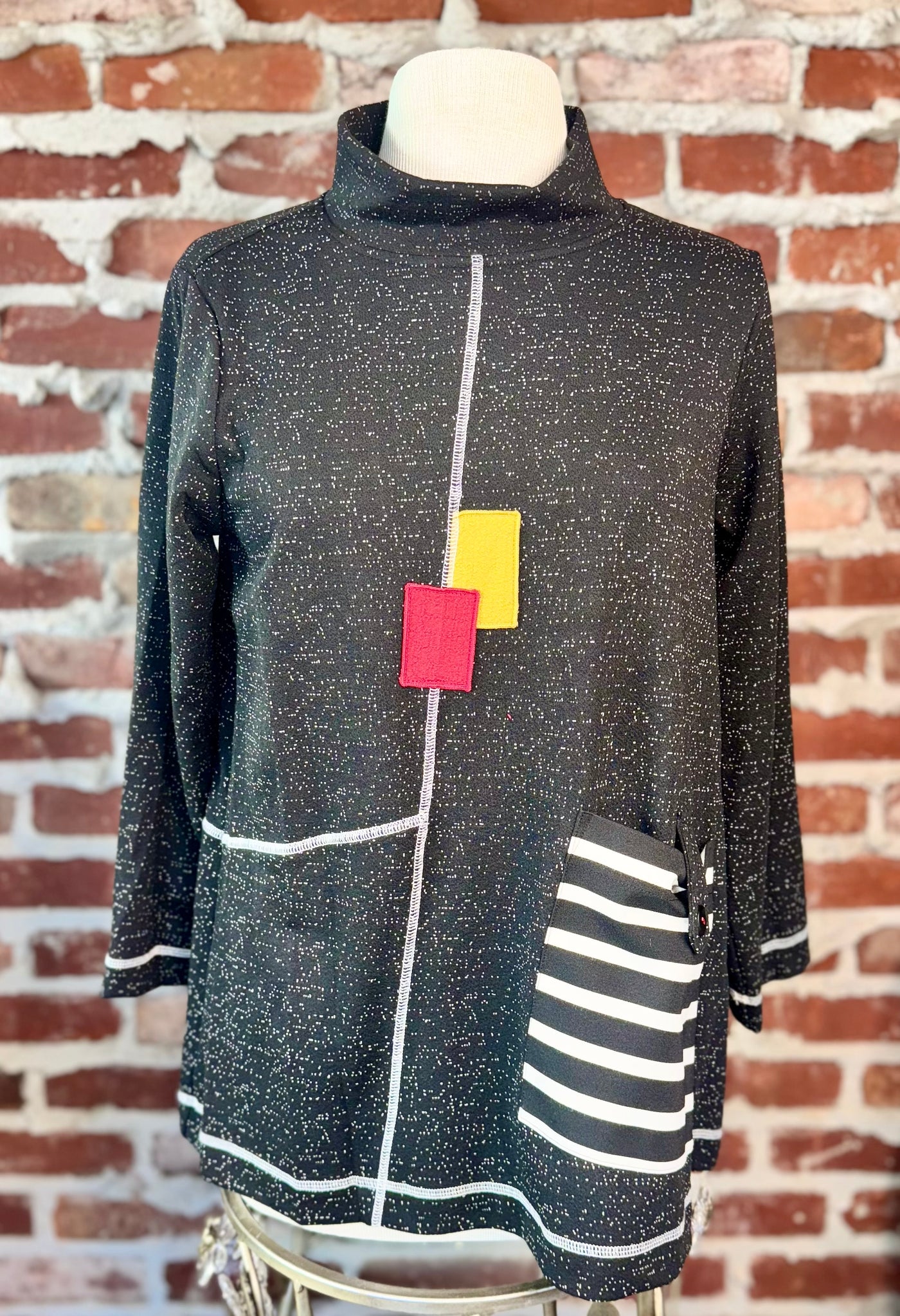 KNIT POPOVER TUNIC, COWL NECK 3/4 SLVS