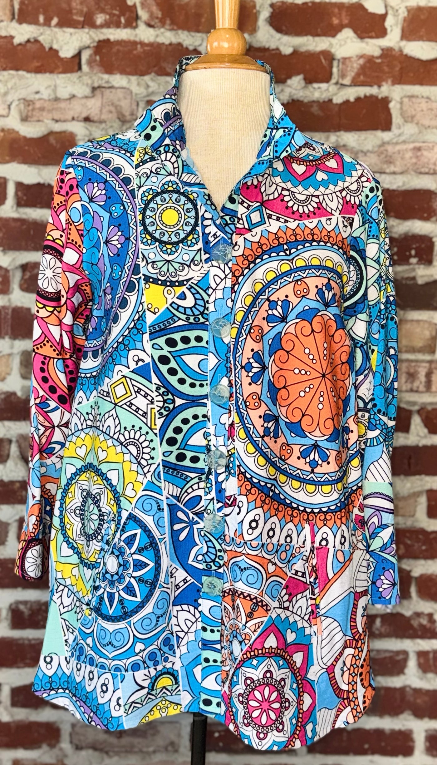 PRINTED WOVEN BTTN FRNT TUNIC