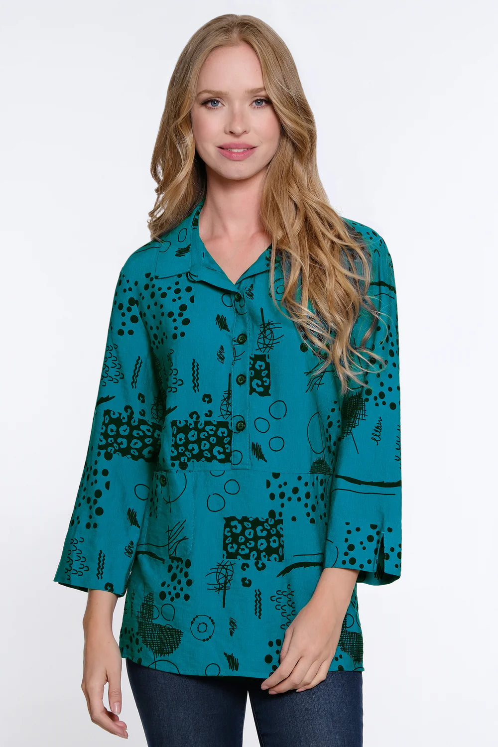 Printed Woven Button Front Blouse