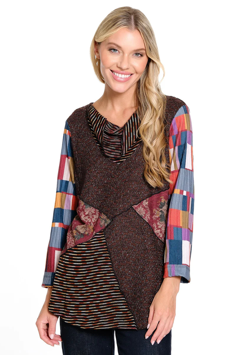 MIXED MEDIA PATCH KNIT TUNIC