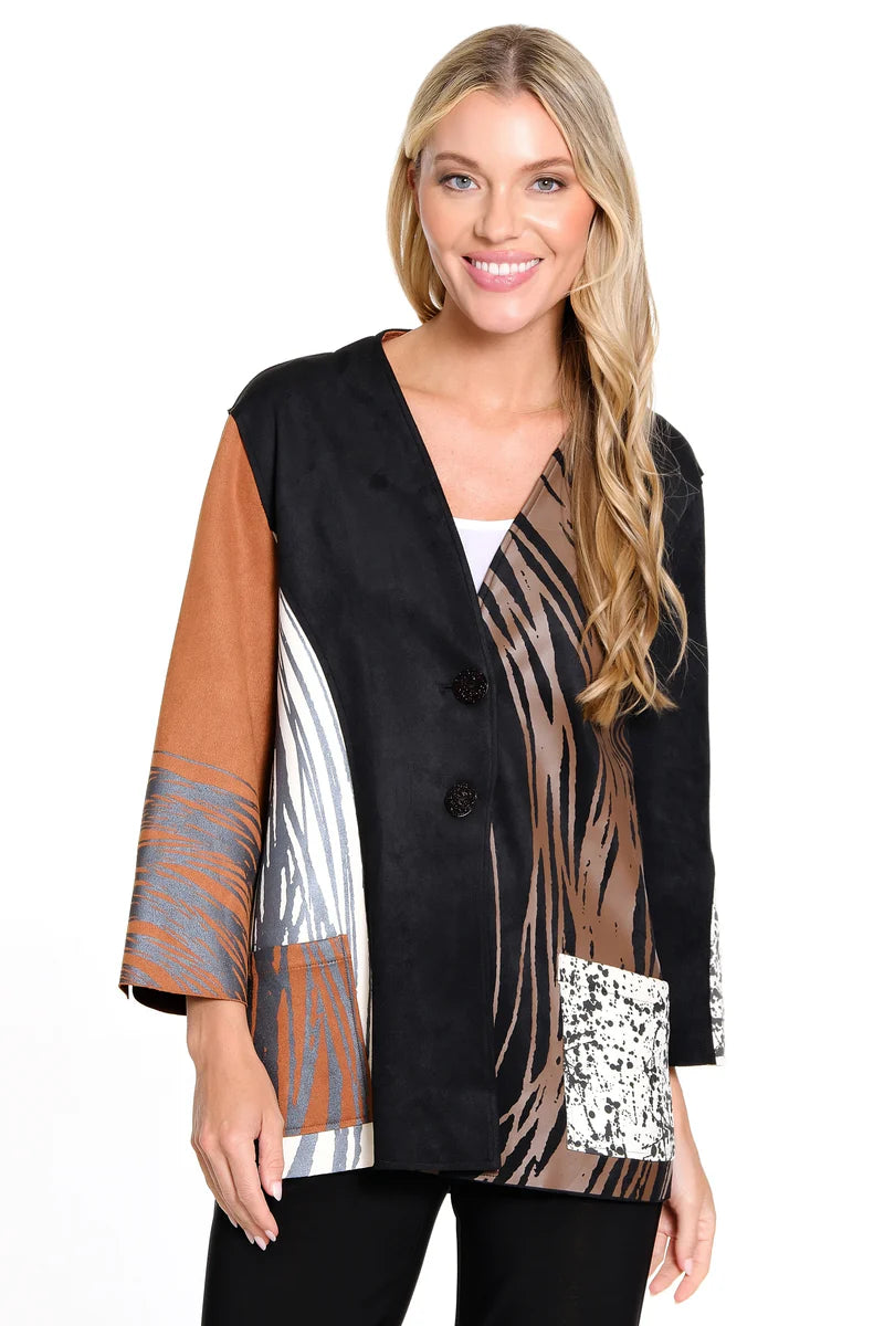 KNIT FAUX SUEDE PRINTED JACKET