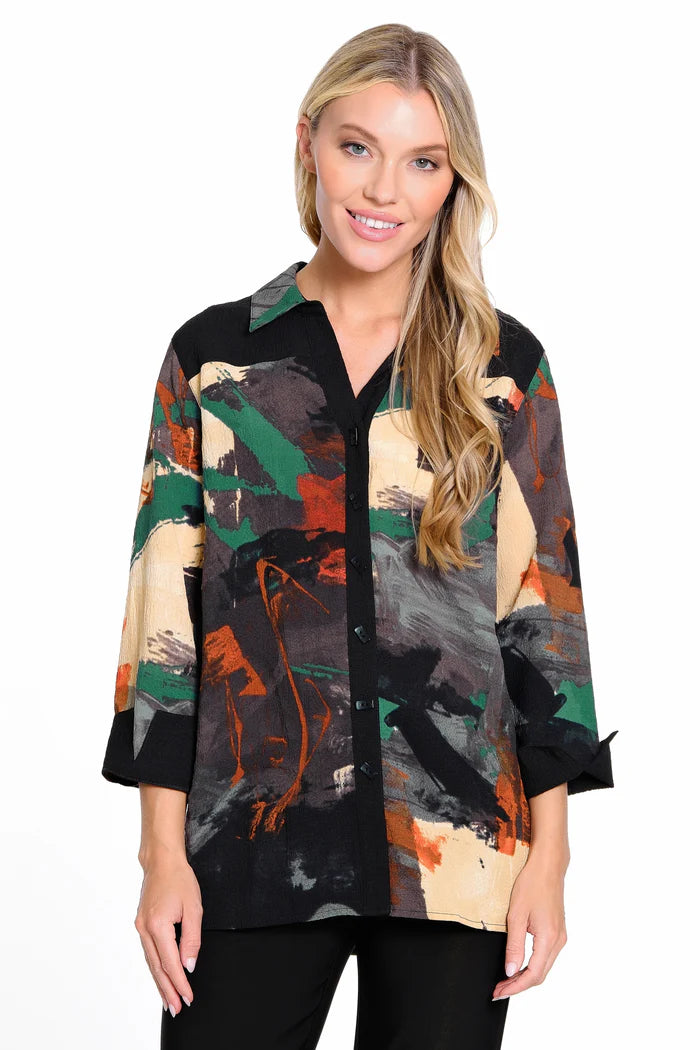 PRINTED WOVEN BUTTON FRONT TUNIC