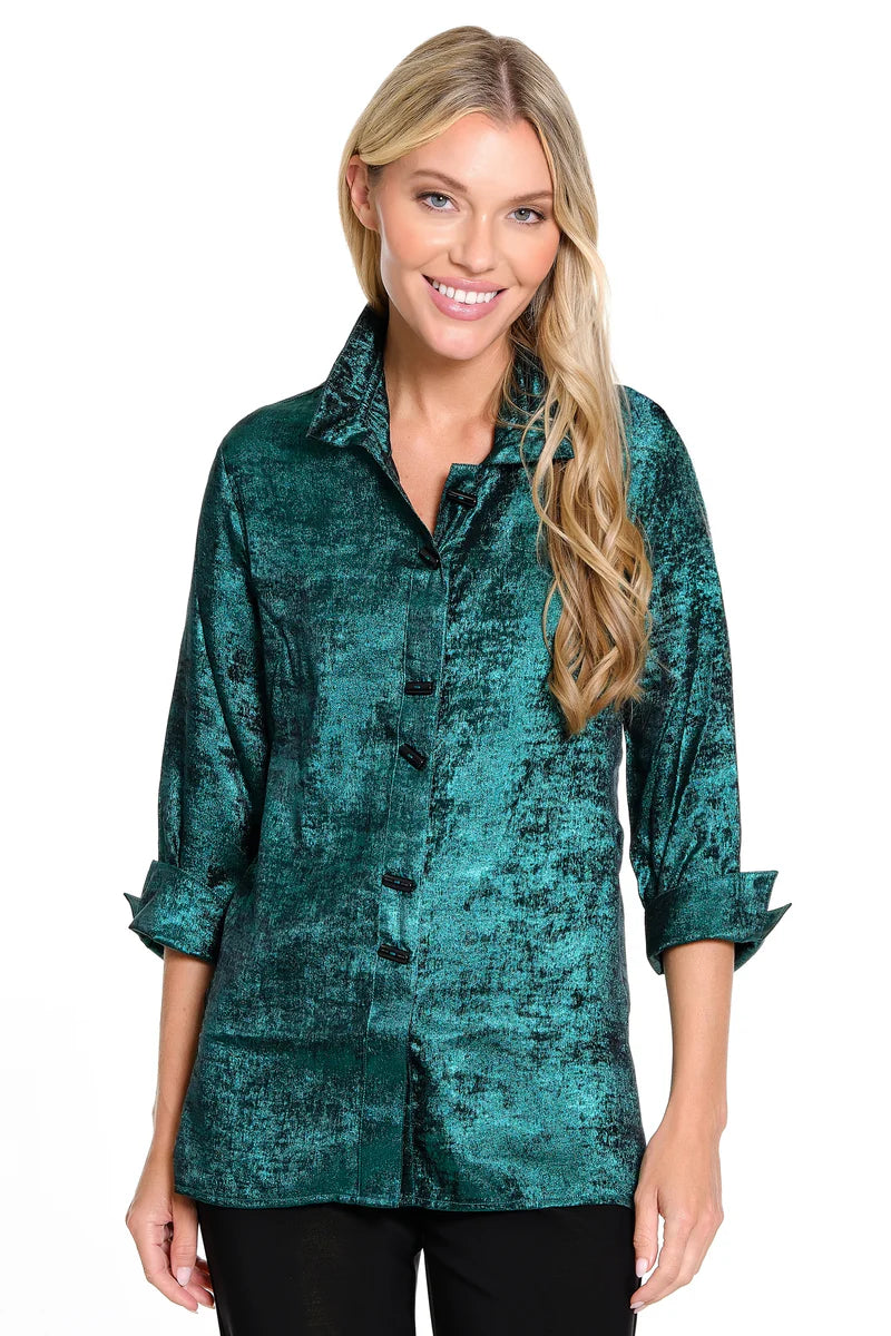 WOVEN BUTTON FRONT TUNIC