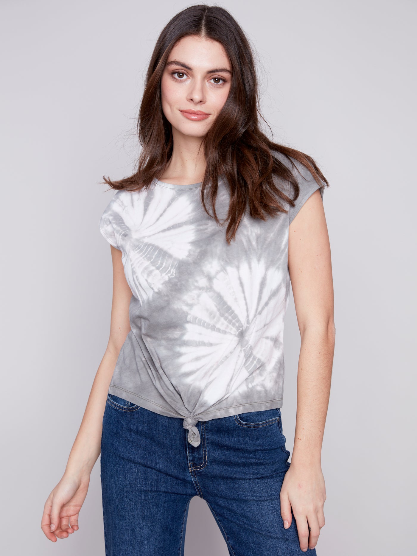 Printed Jersey Front-Knot Sleeveless Top
