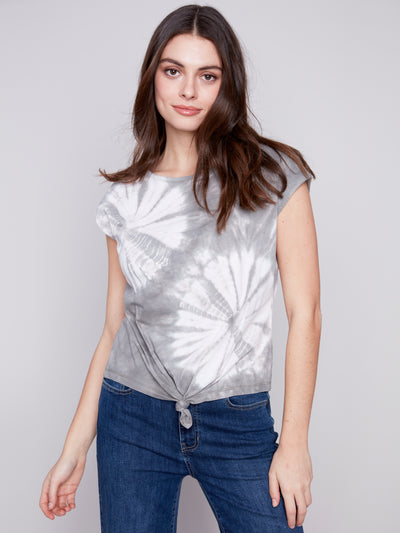 Printed Jersey Front-Knot Sleeveless Top