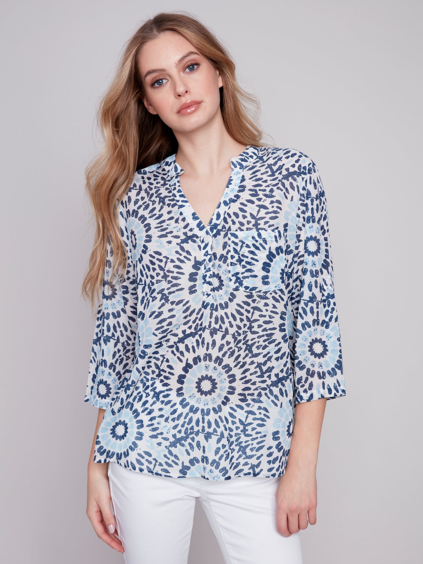 Voile Half-Button Blouse in Cosmos