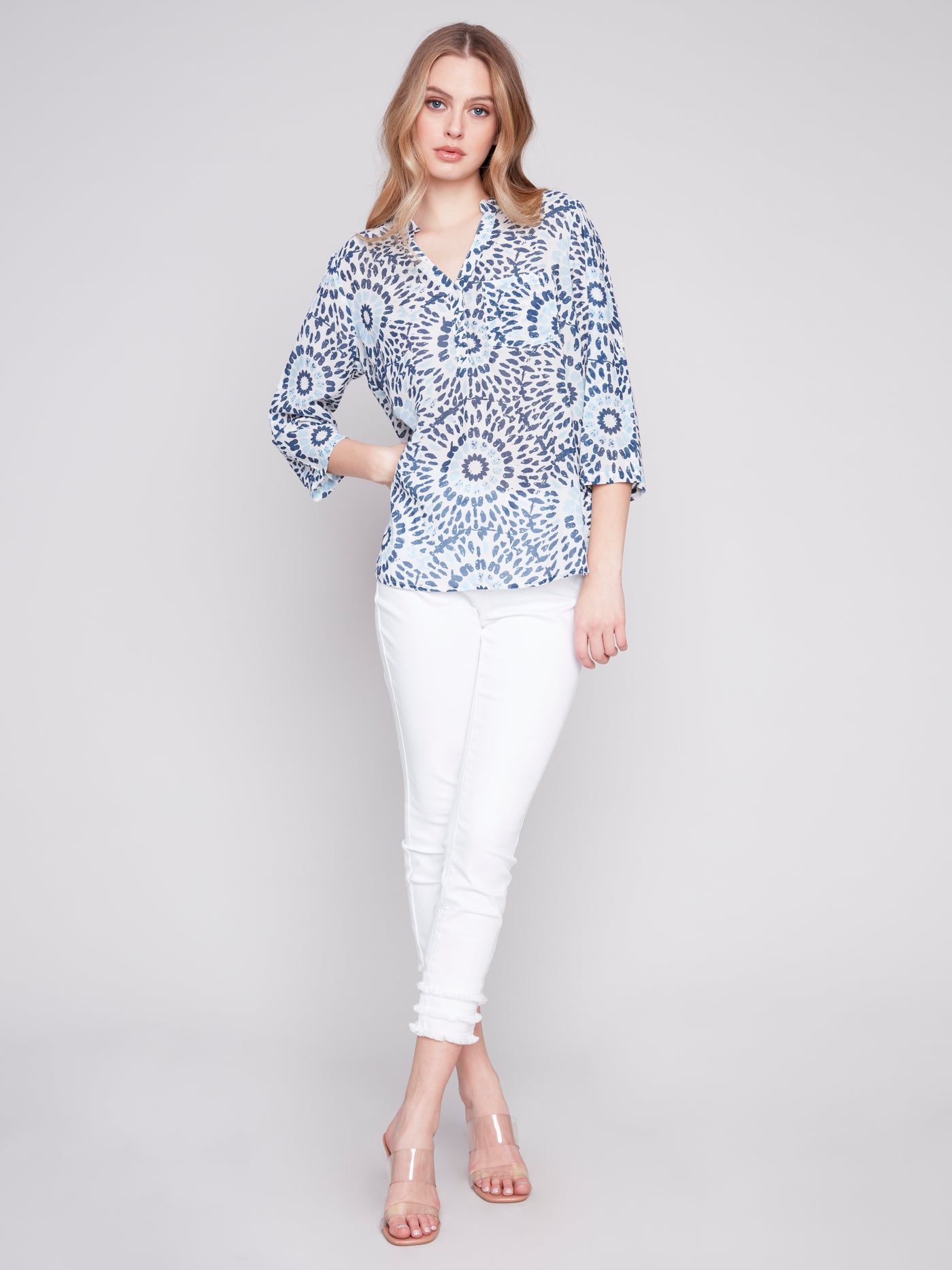 Voile Half-Button Blouse in Cosmos