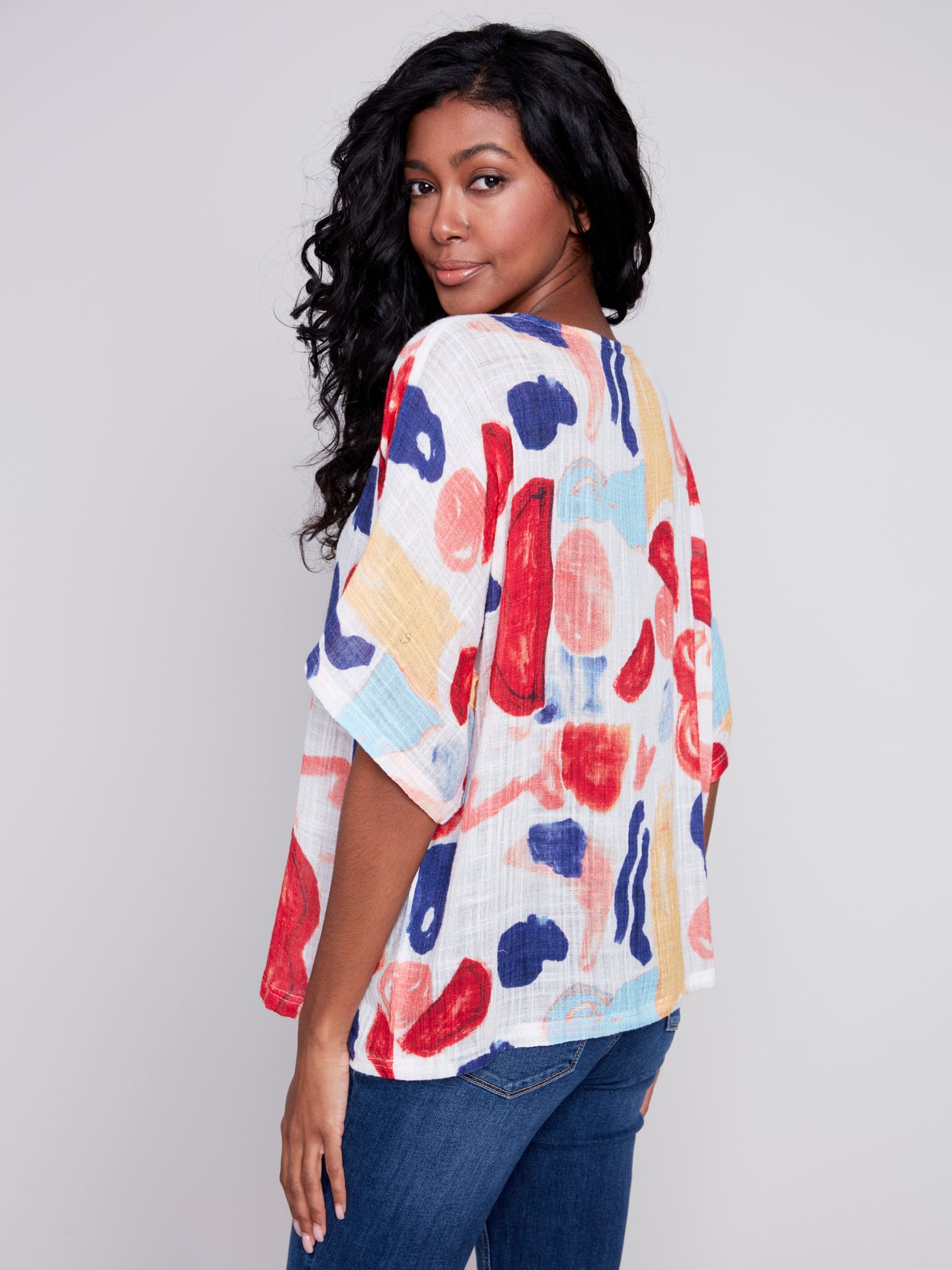 Cotton Gauze Printed Blouse in Oasis