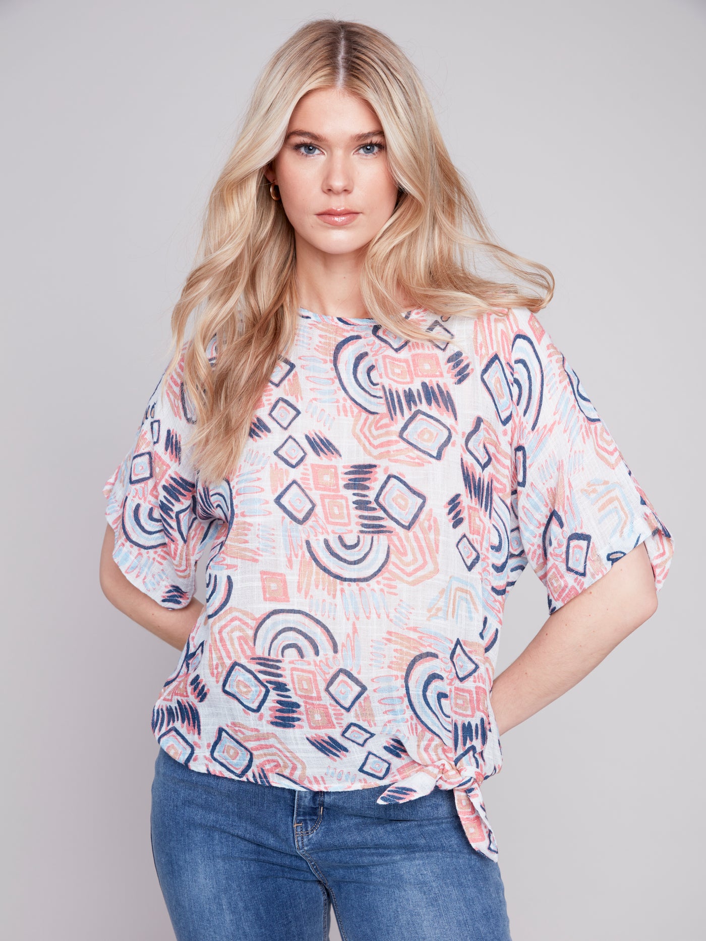 Printed Cotton Gauze Top in Scribble