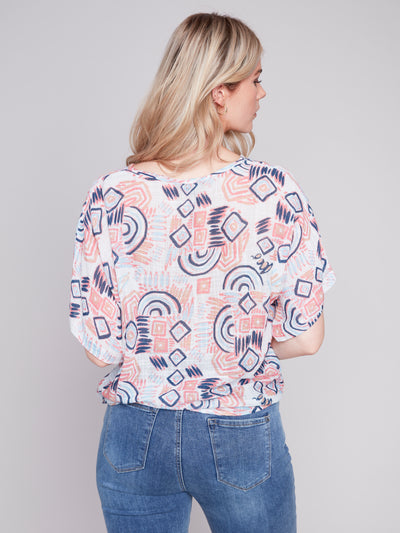Printed Cotton Gauze Top in Scribble