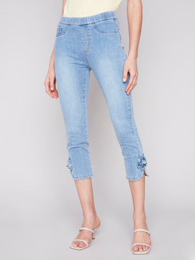 Stretch Denim Pull-On Pant Bow Detail