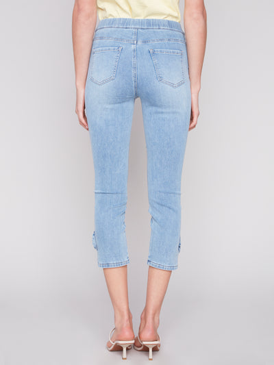 Stretch Denim Pull-On Pant Bow Detail