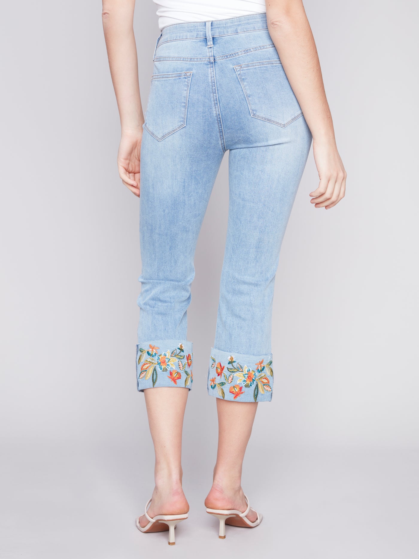 Embroidered Cuffed Ankle Pants
