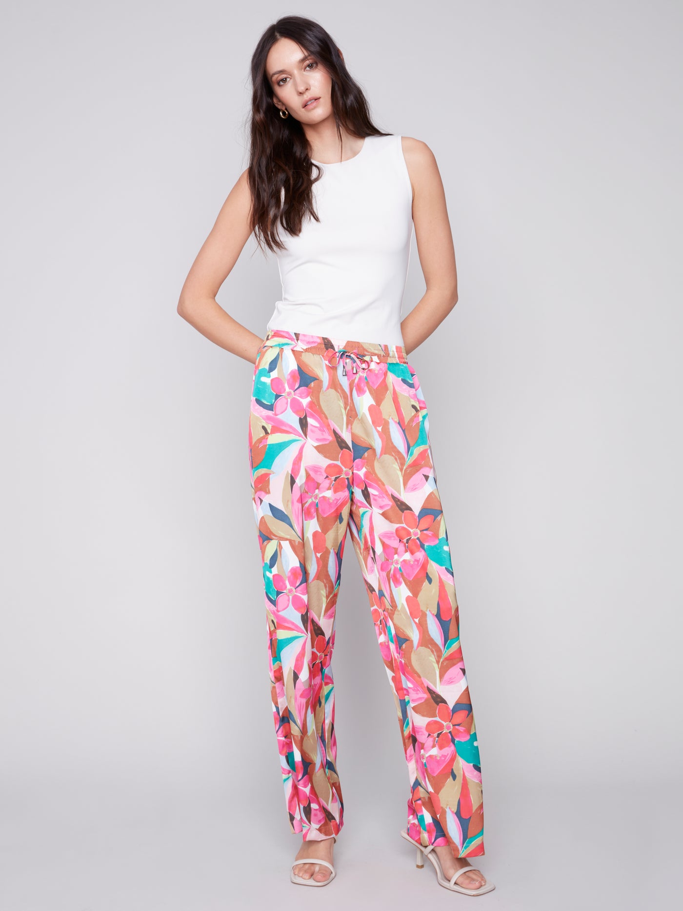 Printed Satin Wide Leg Pants