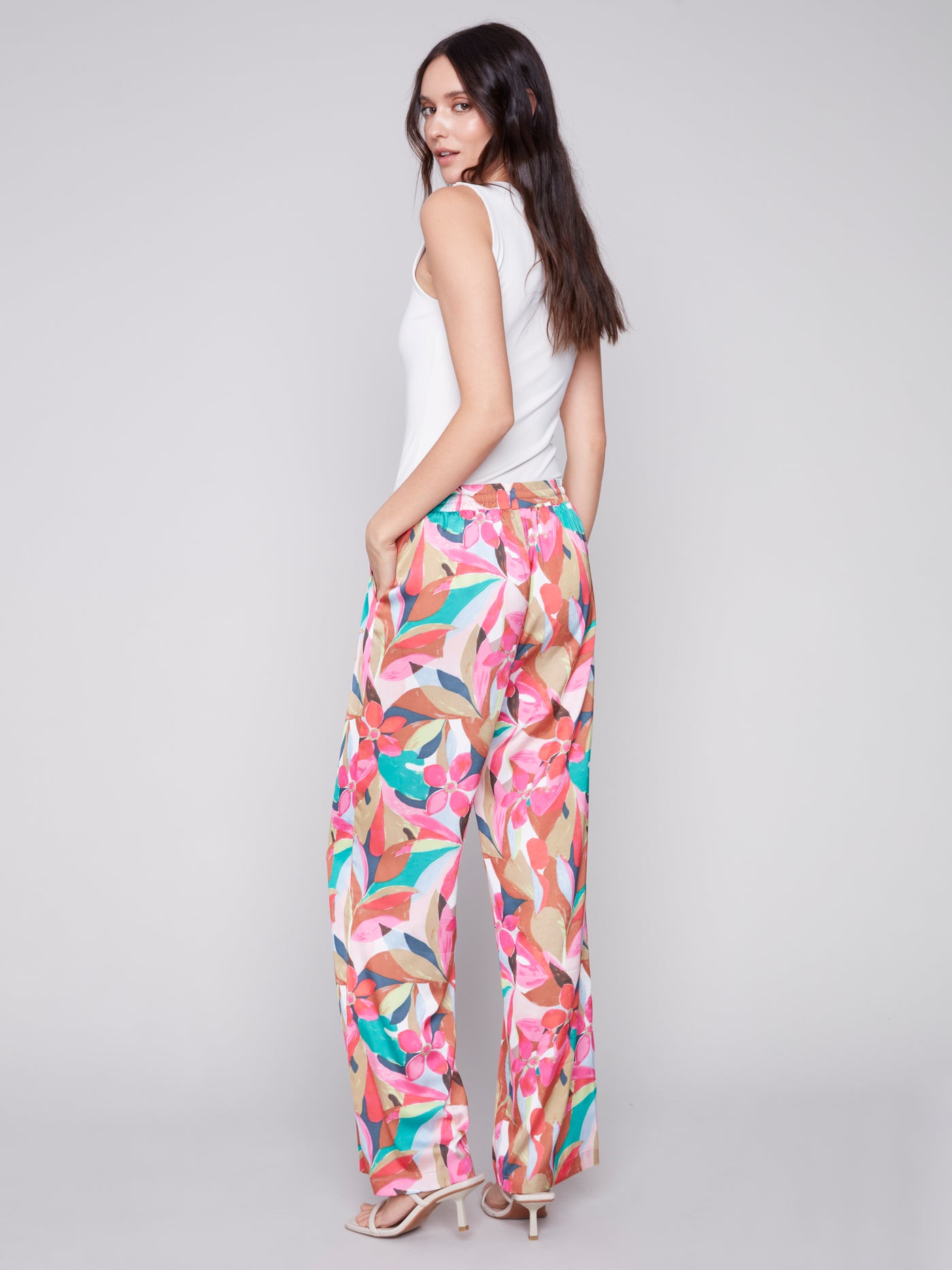 Printed Satin Wide Leg Pants