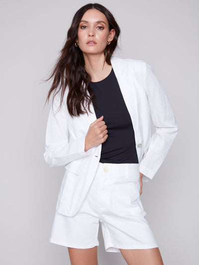 Solid Linen Blazer in Blanc White