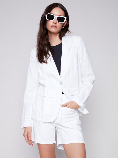 Solid Linen Blazer in Blanc White
