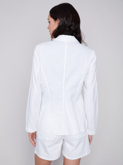 Solid Linen Blazer in Blanc White