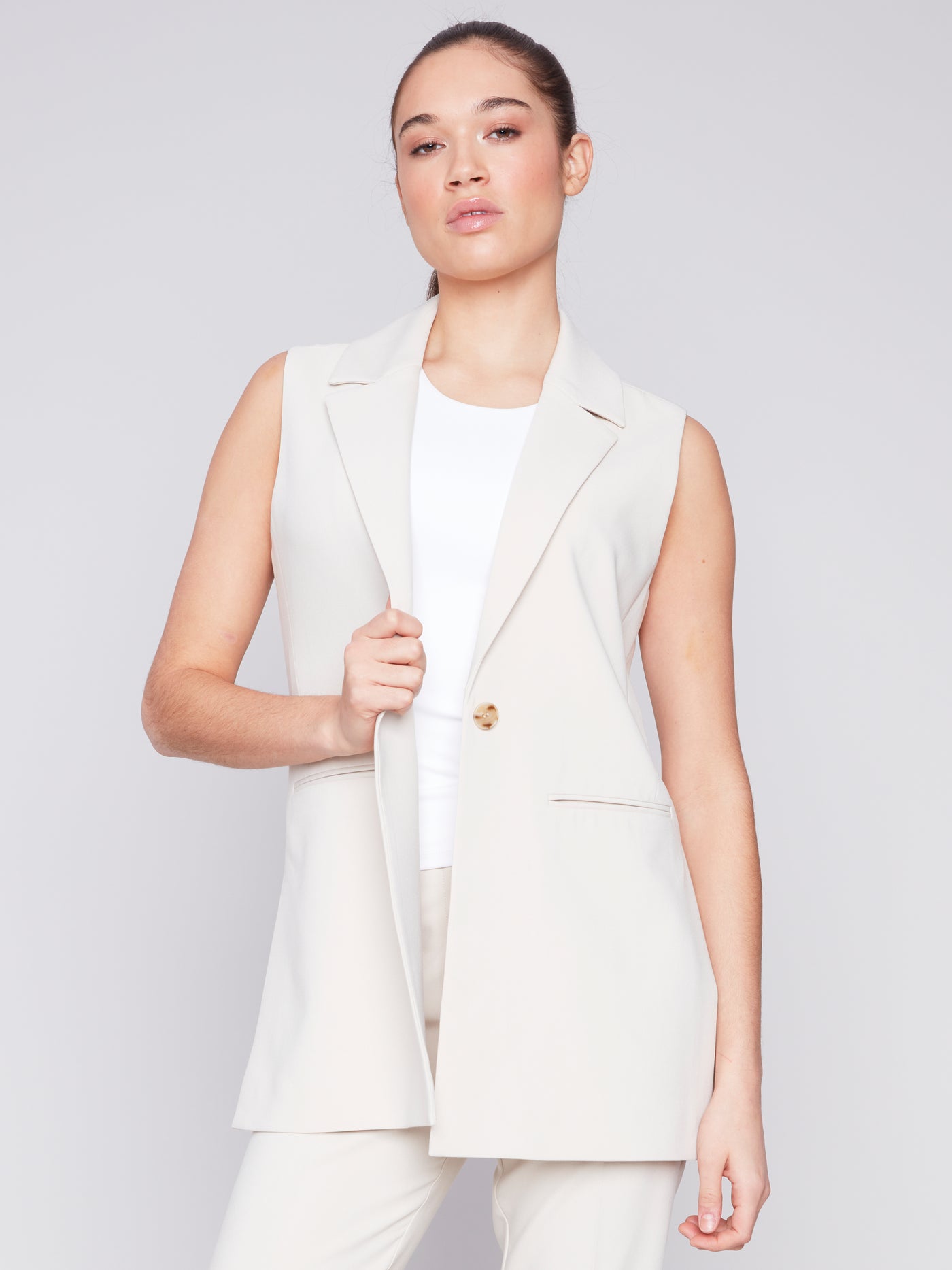 Sleeveless Tailored Vest in Beige