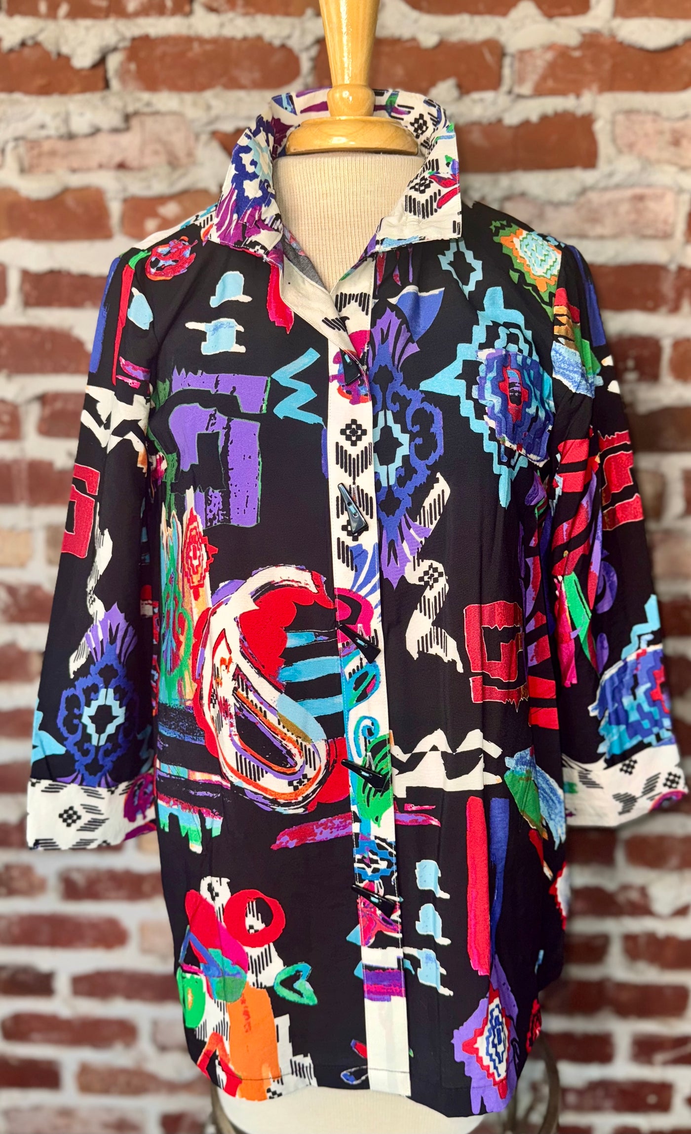 PRINTED KNIT OPEN FRONT BLOUSE