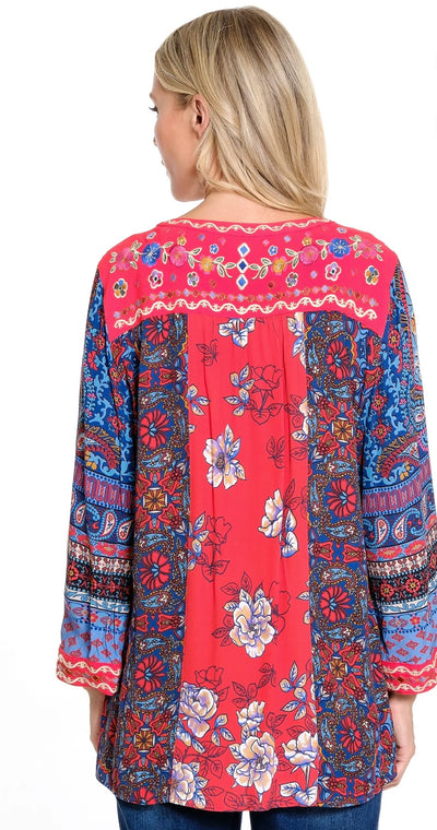 EMB TIE FRNT MULTI PRNT TUNIC