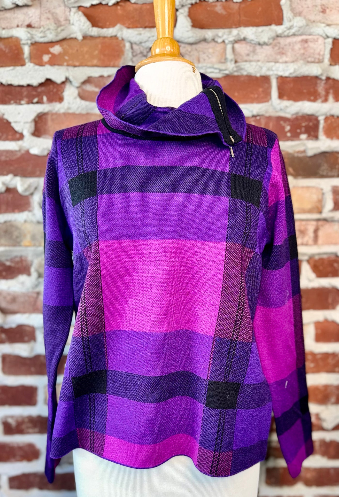 KNIT PLAID POPOVER TUNIC