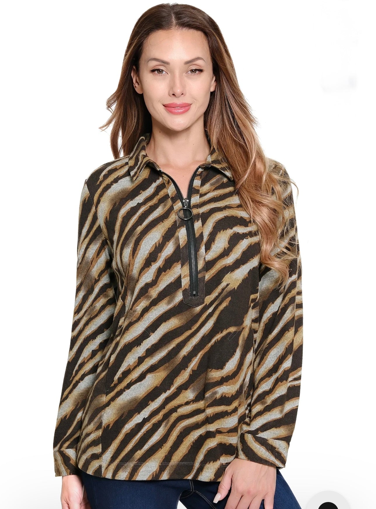 KNIT POPOVER TUNIC W/ZIP FRNT/PNT COLLAR