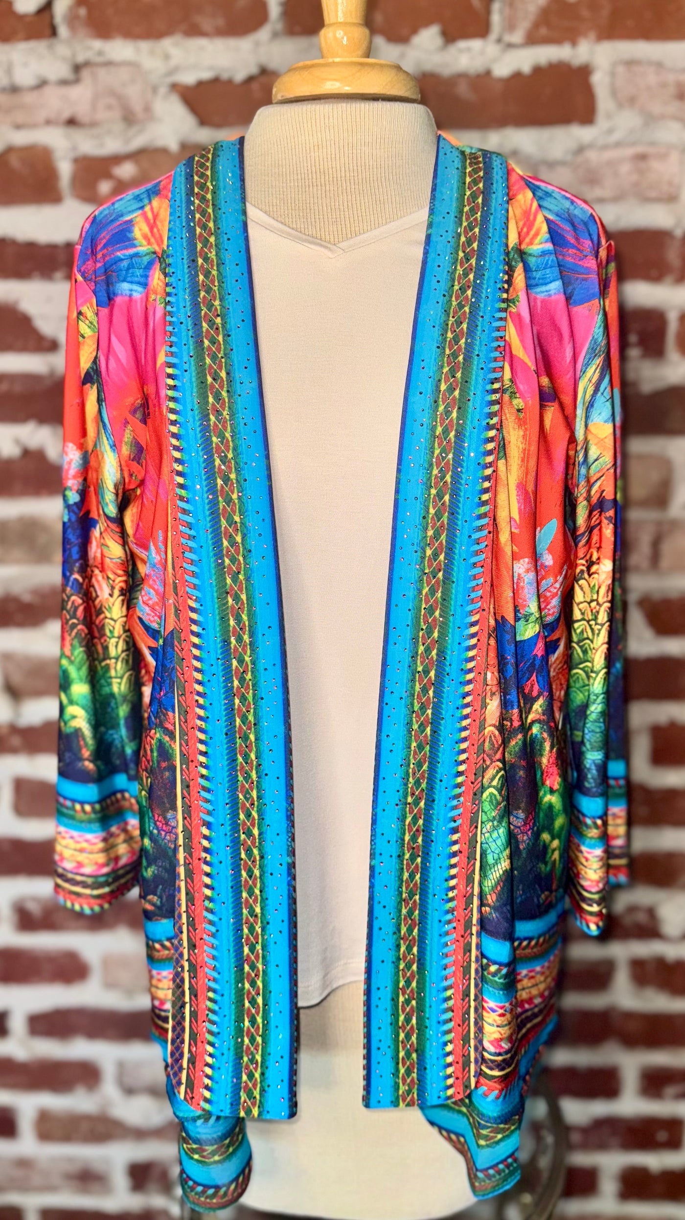 PRINTED KNIT OPEN FRONT CARDIGAN JACKET