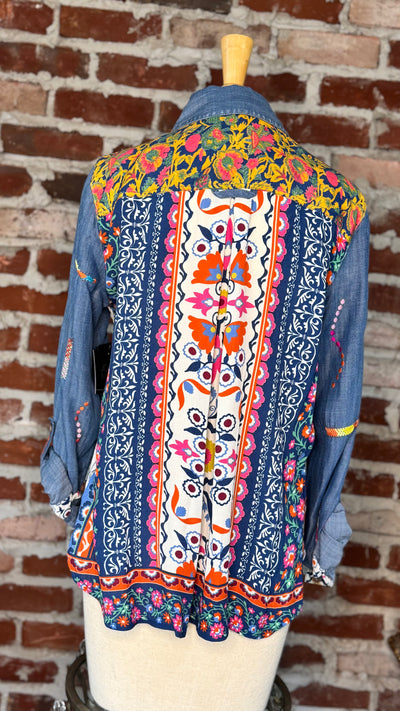 EMB BTTN FRT TOP W/FLAP PKTS