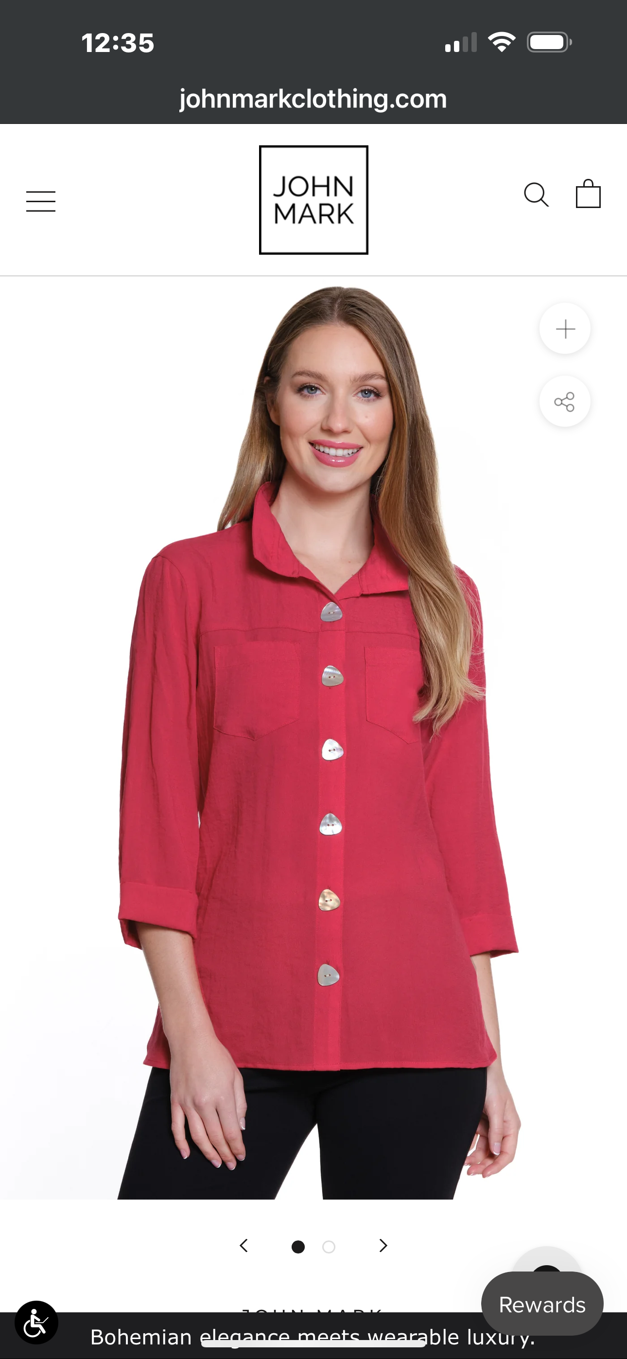 Wire Collar Button Front Camp Shirt w/ 3/4 Sleeves