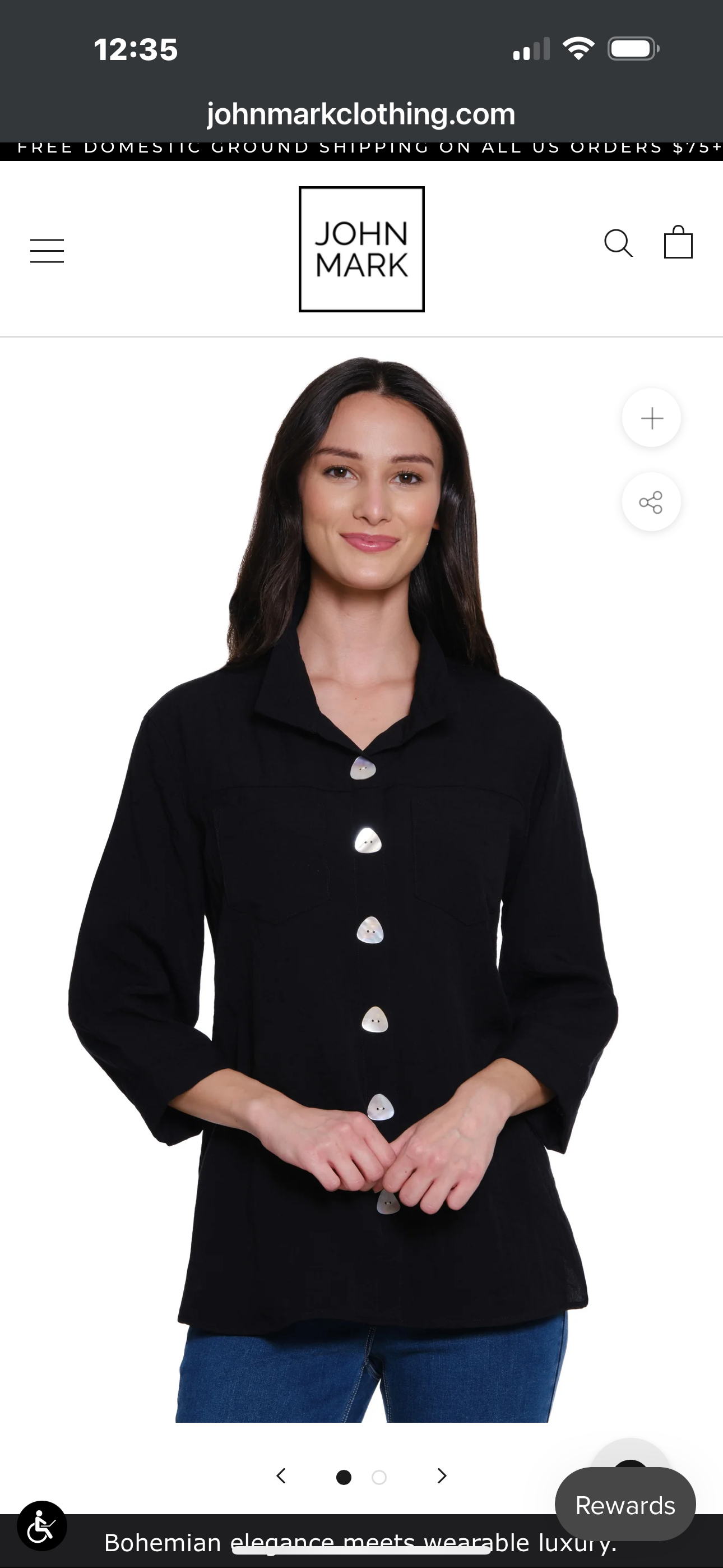 Wire Collar Button Front Camp Shirt w/ 3/4 Sleeves