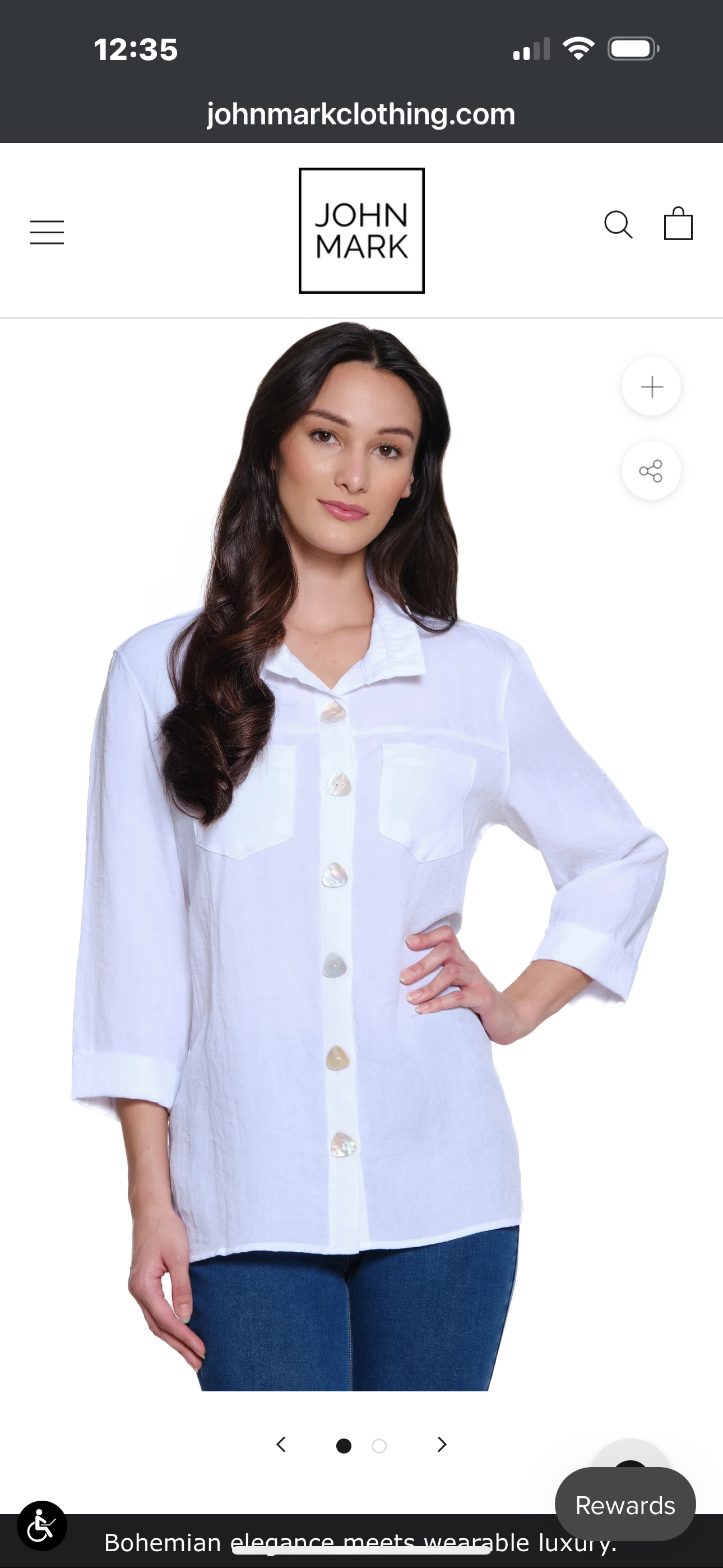 Wire Collar Button Front Camp Shirt w/ 3/4 Sleeves