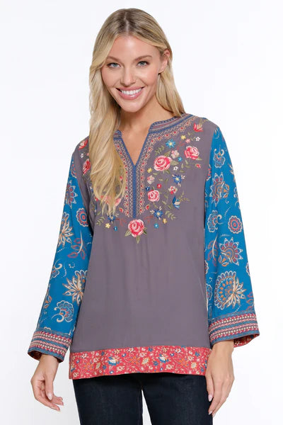 EMB V-NECK TUNIC / MULTI