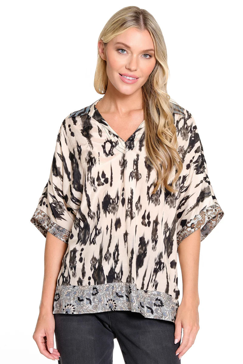 MIX PRINT DOLMAN SLV PULLOVER TOP