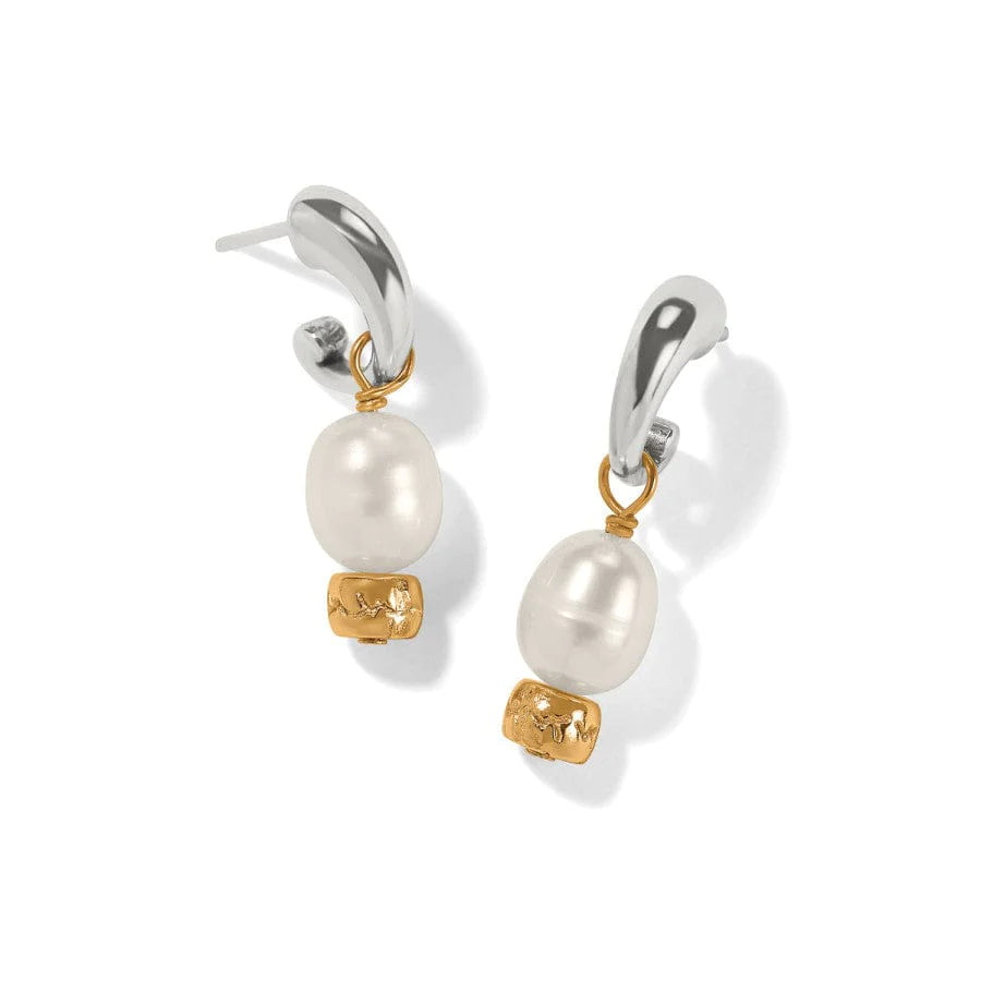 Meridian Petite Pearl Two Tone Post Hoop Earrings