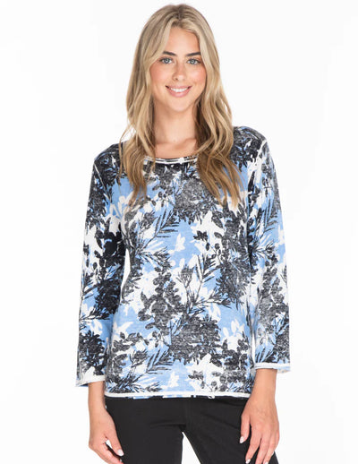 Reverse Printed 3 Qtr Sleeve Pullover