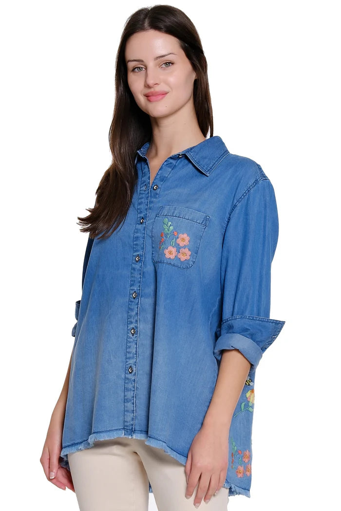 Denim Shirt w/Emb and back Godets