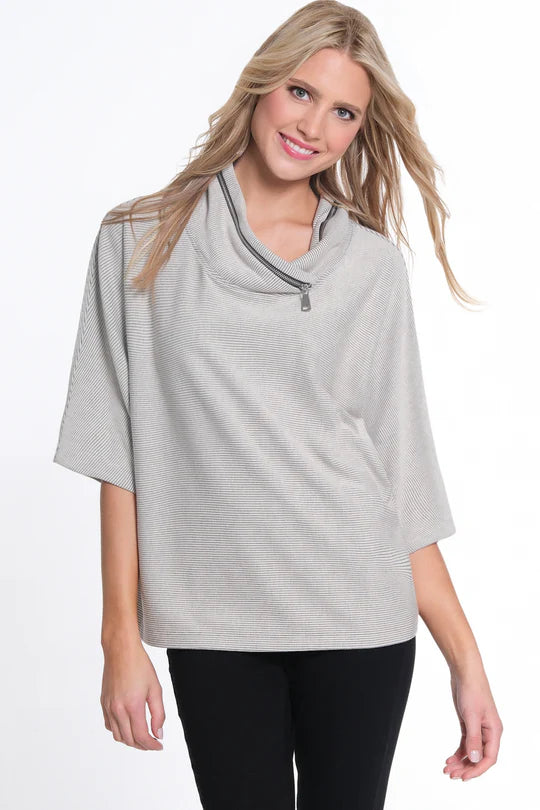 ELBOW DOLMAN SLV ZIP COWL COLLAR HI-LO TOP