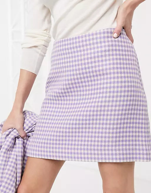 Lilac White Gingham Skort