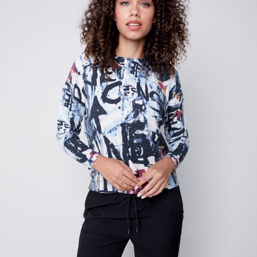 Printed Crew Neck Pull Over Super Plush Knit